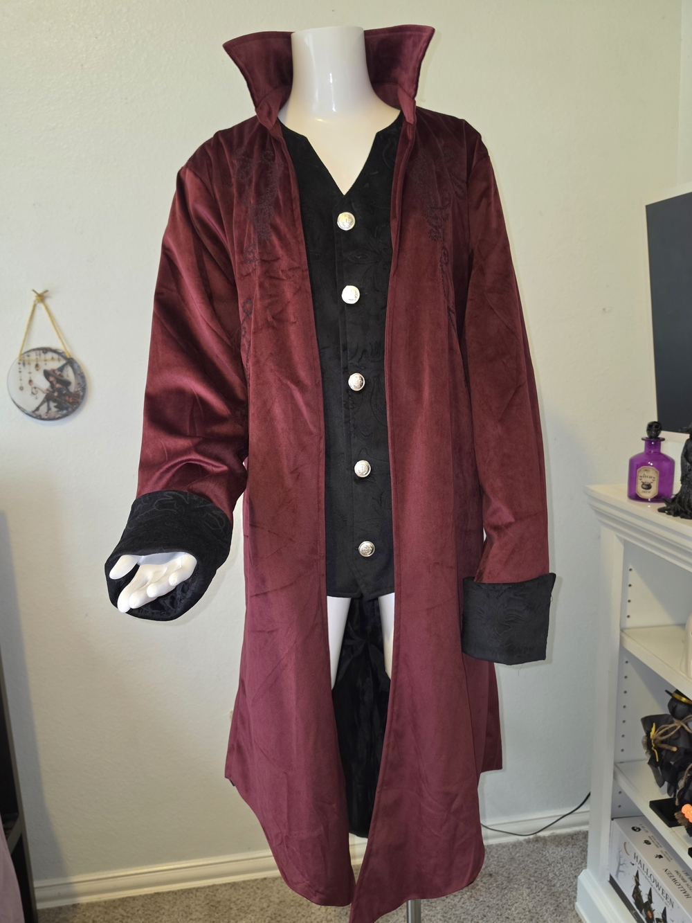 Men's Burgundy Victorian Gothic Vampire Steampunk Goth Swallow Tail Coat